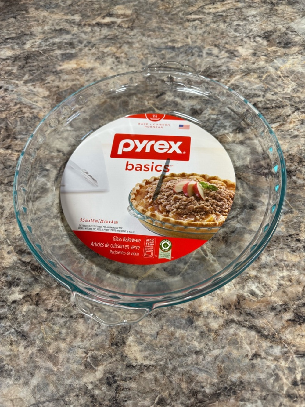 Pyrex Basics 9.5" Clear Glass Pie Dish Dishwasher Microwave Oven Safe